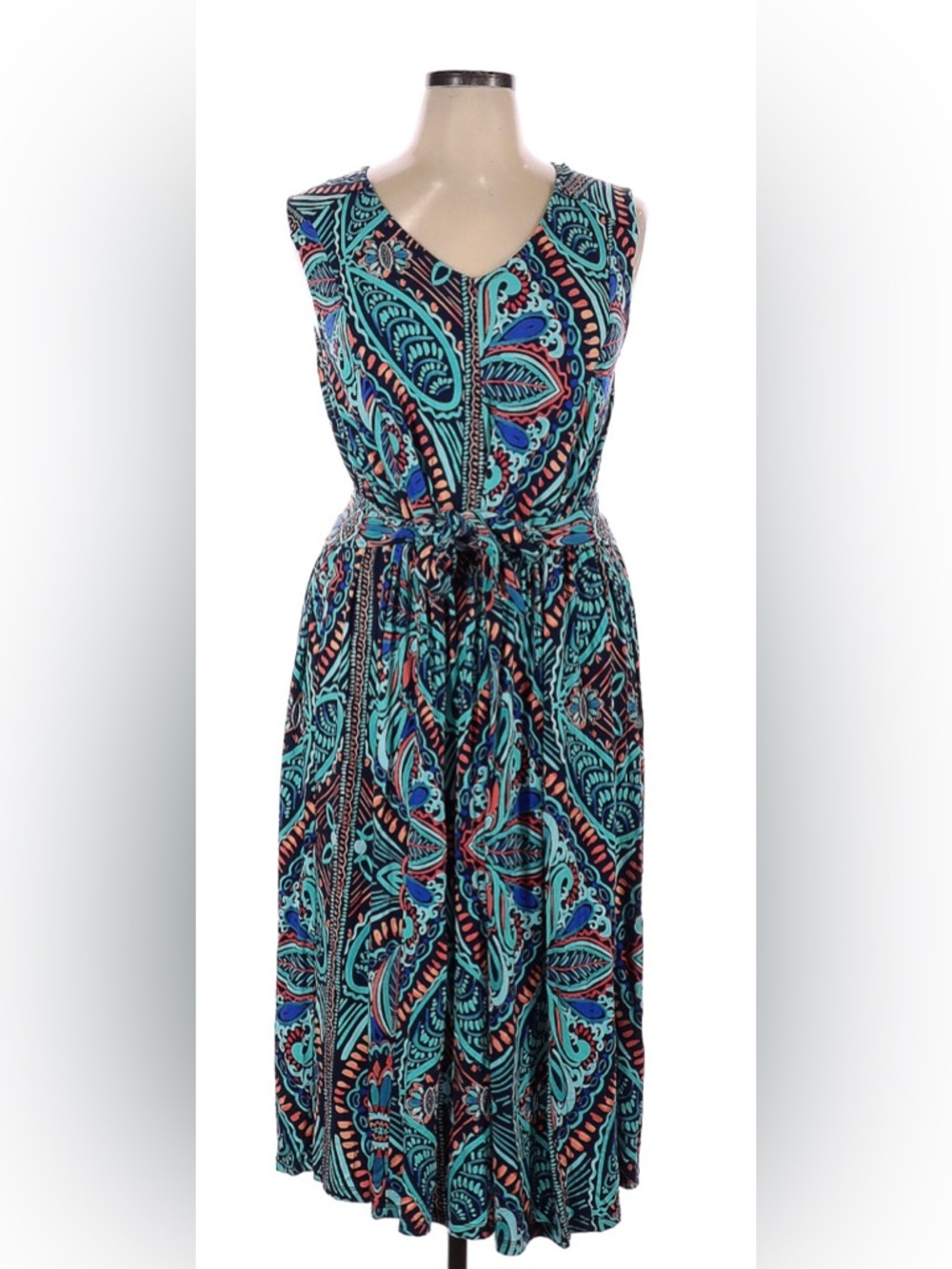 Charter Club Sleeveless V-Neck Paisley Midi Dress Sz 0X
